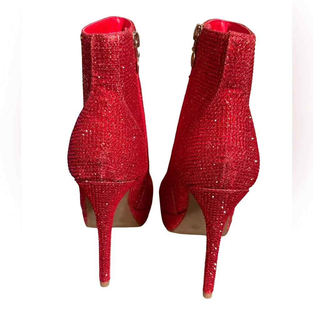 Thalia Sodi NWT Glittering Red Platform Stiletto Heel Ankle Booties (SH107) - Picture 6 of 11